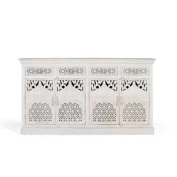 Lomax White Carved Mango Wood 180cm 4 Door Extra Large Sideboard