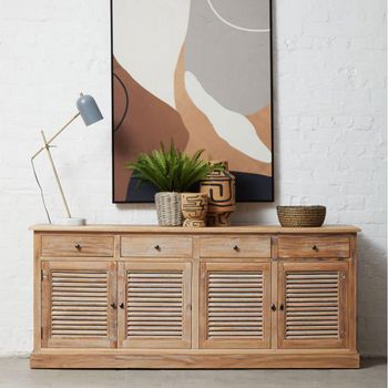 Lyon Louvered Oak 200cm 4 Door Extra Large Sideboard
