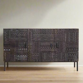 Macedonia Carved Dark Mango Wood 150cm 3 Door Medium Sideboard