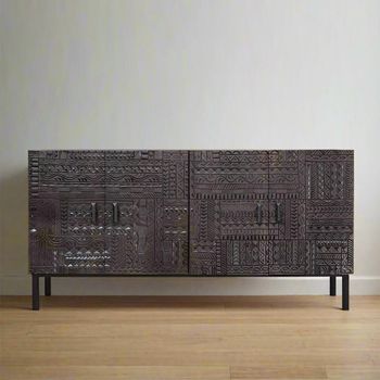 Macedonia Carved Dark Mango Wood 180cm 4 Door Extra Large Sideboard