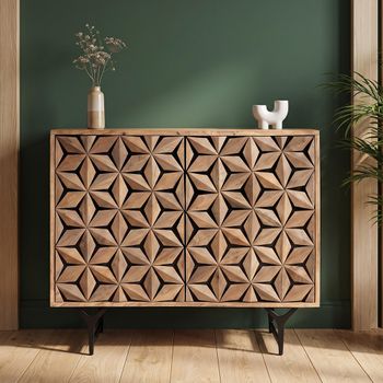 Marlee Mango Wood 90cm 2 Door Small Geometric Sideboard