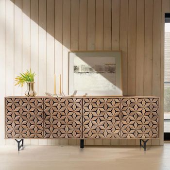 Marlee Mango Wood 220cm 4 Door Extra Large Geometric Sideboard