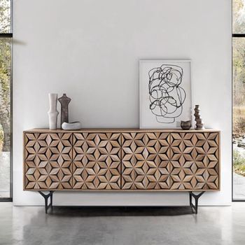 Marlee Mango Wood 177cm 4 Door Large Geometric Sideboard