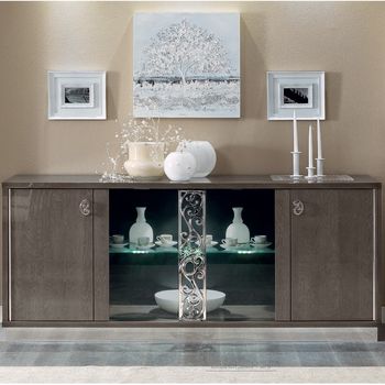 Platinum Italian Glamour Silver Birch Buffet Sideboard with Glass Door