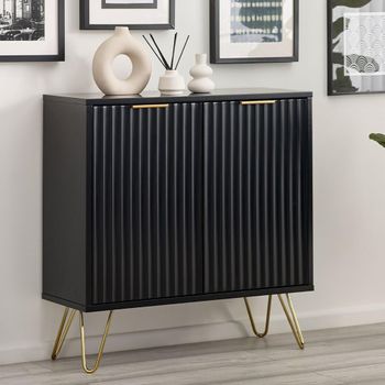 Murano Black Compact Ribbed 80cm 2 Door Sideboard