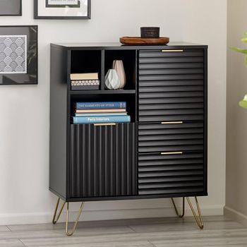 Murano Black Ribbed 80cm 2 Door Small Sideboard