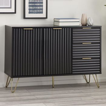 Murano Black Ribbed 2 Door 3 Drawer Small Sideboard