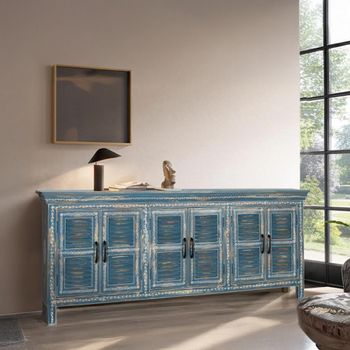 Naples Blue Mango Wood 184cm 6 Door Extra Large Sideboard