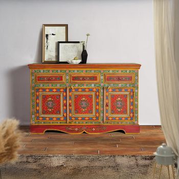 Nicolara Painted Mango Wood 140cm 3 Door Medium Sideboard