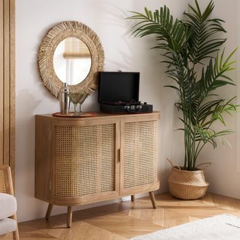 Noah Oak and Rattan 100cm 2 Door Small Sideboard