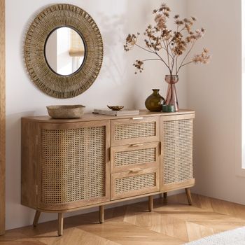 Noah Oak and Rattan 150cm 2 Door Medium Sideboard