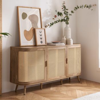 Noah Oak and Rattan 150cm 3 Door Medium Sideboard