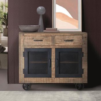 Noemi Industrial Style Mango Wood 100cm 2 Door Small Sideboard