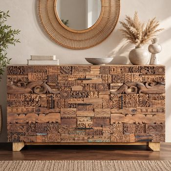 Omao Carved Mango Wood 150cm 2 Door Medium Sideboard
