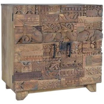 Omao Carved Mango Wood 90cm 2 Door Small Sideboard