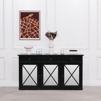 Oriental Black Painted 3 Door Medium Sideboard