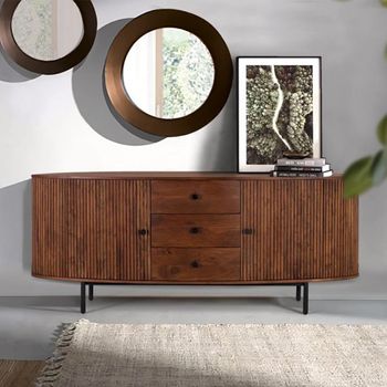 Paloma Fluted Acacia Wood 180cm 2 Door Extra Large Curved Sideboard