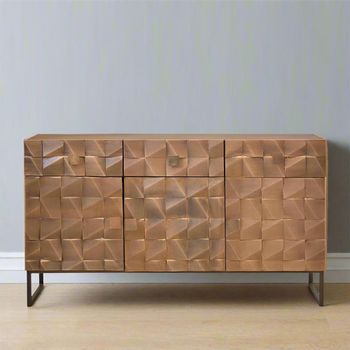 Pinole Copper Geometric Mango Wood 140cm 3 Door Medium Sideboard