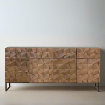 Pinole Copper Geometric Mango Wood 170cm 4 Door Large Sideboard
