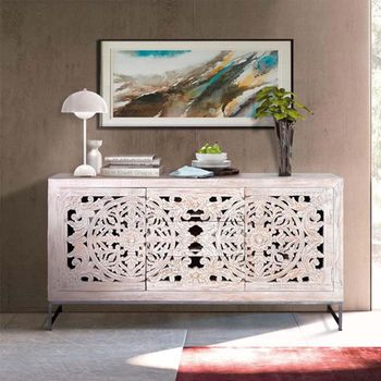 Quintana Washed Carved Mango Wood 150cm 2 Door Medium Sideboard