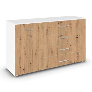 Aditio Alpine White and Artisan Oak 120cm 1 Door 4 Drawer Medium Sideboard
