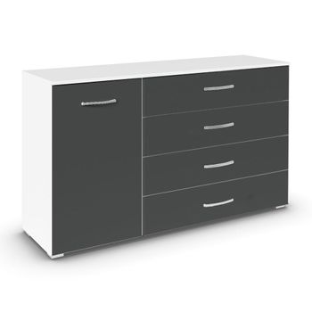 Aditio Alpine White and Metallic Dark Grey 120cm 1 Door 4 Drawer Medium Sideboard
