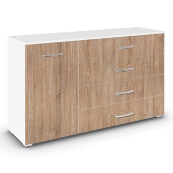 Aditio Alpine White and Sonoma Oak 120cm 1 Door 4 Drawer Medium Sideboard