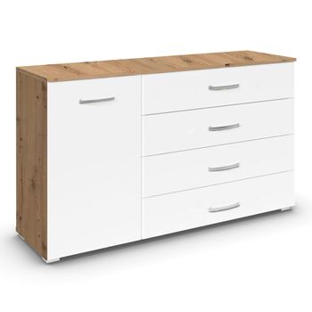 Aditio Artisan Oak and Alpine White 120cm 1 Door 4 Drawer Medium Sideboard