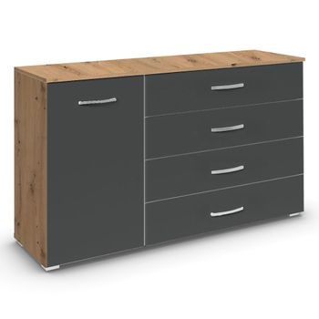 Aditio Artisan Oak and Metallic Dark Grey 120cm 1 Door 4 Drawer Medium Sideboard