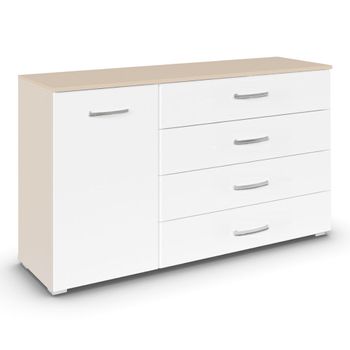 Aditio Champagne and Alpine White 120cm 1 Door 4 Drawer Medium Sideboard