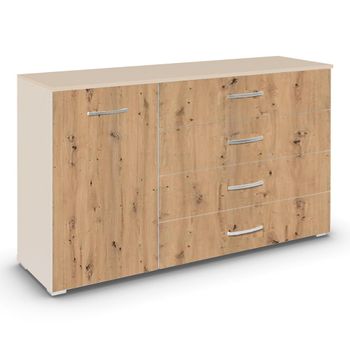 Aditio Champagne and Artisan Oak 120cm 1 Door 4 Drawer Medium Sideboard