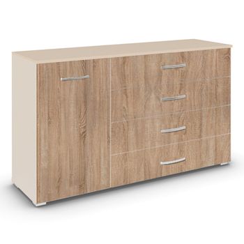 Aditio Champagne and Sonoma Oak 120cm 1 Door 4 Drawer Medium Sideboard