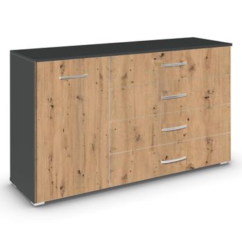 Aditio Metallic Dark Grey and Artisan Oak 120cm 1 Door 4 Drawer Medium Sideboard