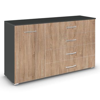 Aditio Metallic Dark Grey and Sonoma Oak 120cm 1 Door 4 Drawer Medium Sideboard