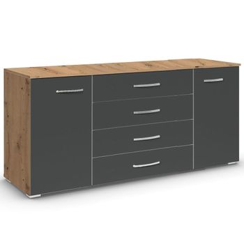 Aditio Artisan Oak and Metallic Dark Grey 160cm 2 Door Large Sideboard
