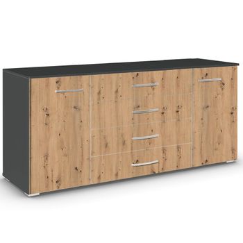 Aditio Metallic Dark Grey and Artisan Oak 160cm 2 Door Large Sideboard