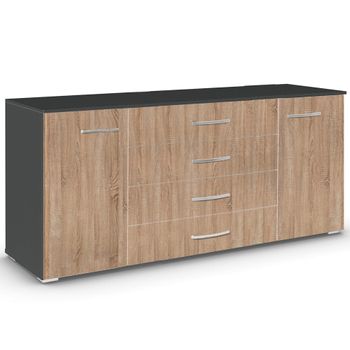 Aditio Metallic Dark Grey and Sonoma Oak 160cm 2 Door Large Sideboard
