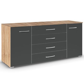 Aditio Sonoma Oak and Metallic Dark Grey 160cm 2 Door Large Sideboard