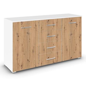 Aditio Alpine White and Artisan Oak 120cm 2 Door 4 Drawer Medium Sideboard