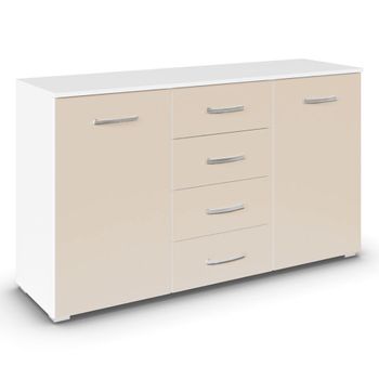 Aditio Alpine White and Champagne 120cm 2 Door 4 Drawer Medium Sideboard
