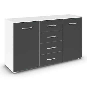 Aditio Alpine White and Metallic Dark Grey 120cm 2 Door 4 Drawer Medium Sideboard