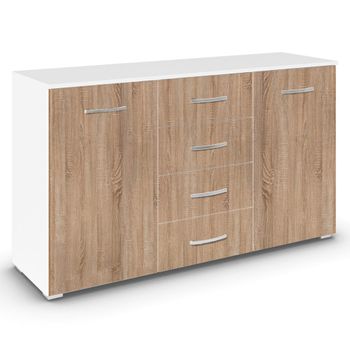 Aditio Alpine White and Sonoma Oak 120cm 2 Door 4 Drawer Medium Sideboard
