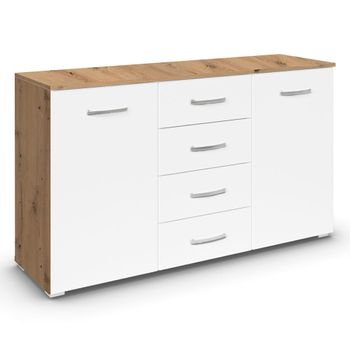 Aditio Artisan Oak and Alpine White 120cm 2 Door 4 Drawer Medium Sideboard