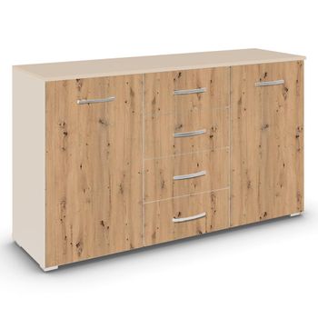 Aditio Champagne and Artisan Oak 120cm 2 Door 4 Drawer Medium Sideboard