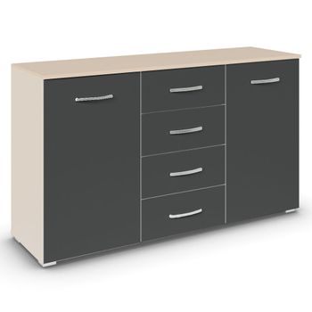 Aditio Champagne and Metallic Dark Grey 120cm 2 Door 4 Drawer Medium Sideboard