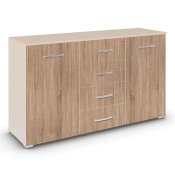 Aditio Champagne and Sonoma Oak 120cm 2 Door 4 Drawer Medium Sideboard
