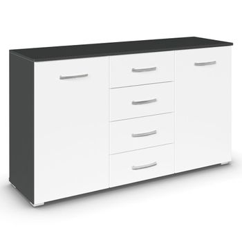Aditio Metallic Dark Grey and Alpine White 120cm 2 Door 4 Drawer Medium Sideboard