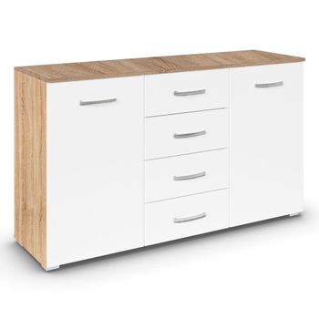 Aditio Sonoma Oak and Alpine White 120cm 2 Door 4 Drawer Medium Sideboard
