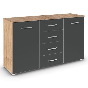 Aditio Sonoma Oak and Metallic Dark Grey 120cm 2 Door 4 Drawer Medium Sideboard