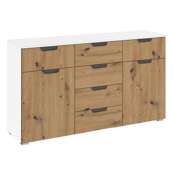 Aditio Alpine White and Artisan Oak 120cm 2 Door 6 Drawer Medium Sideboard